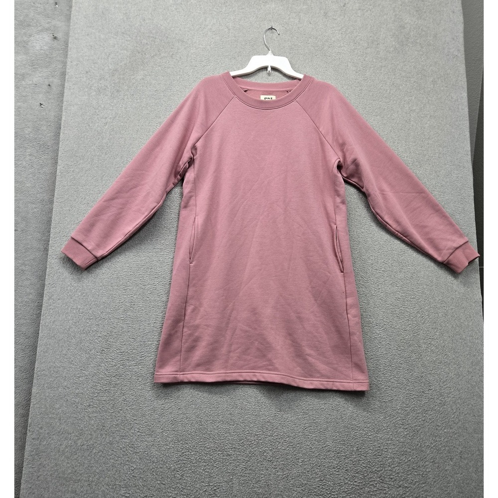 Pact Women Dress L Pink Mini Sweatshirt Shift Organic Cotton Blend Fleece Pocket